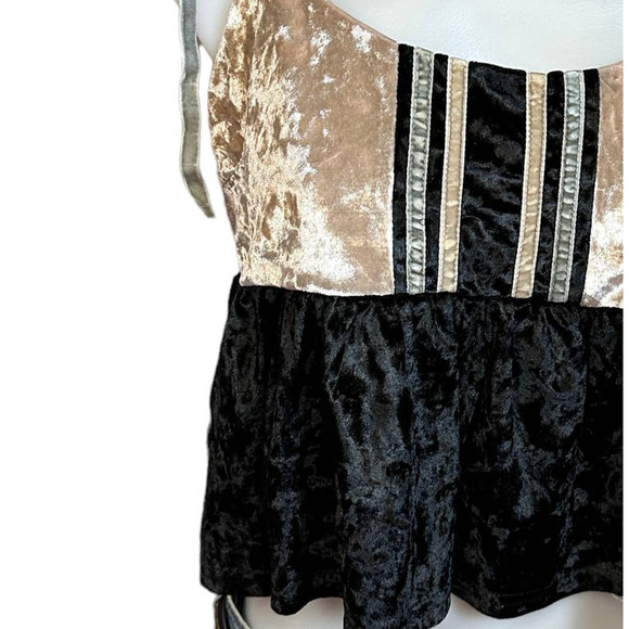 Black Velvet Babydoll Crop Top SMALL Ruffle Camisole Coquette Cottage Cami NEW - Picture 5 of 8